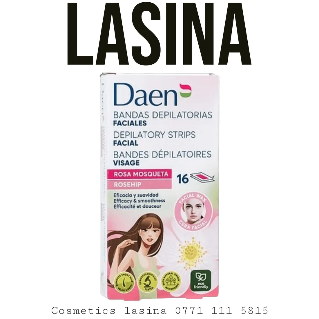 Daen Facial wax strips Rosa Mosqueta Rosehip داین شرائح شمع للوجه بالورد البري - 16 شريحة